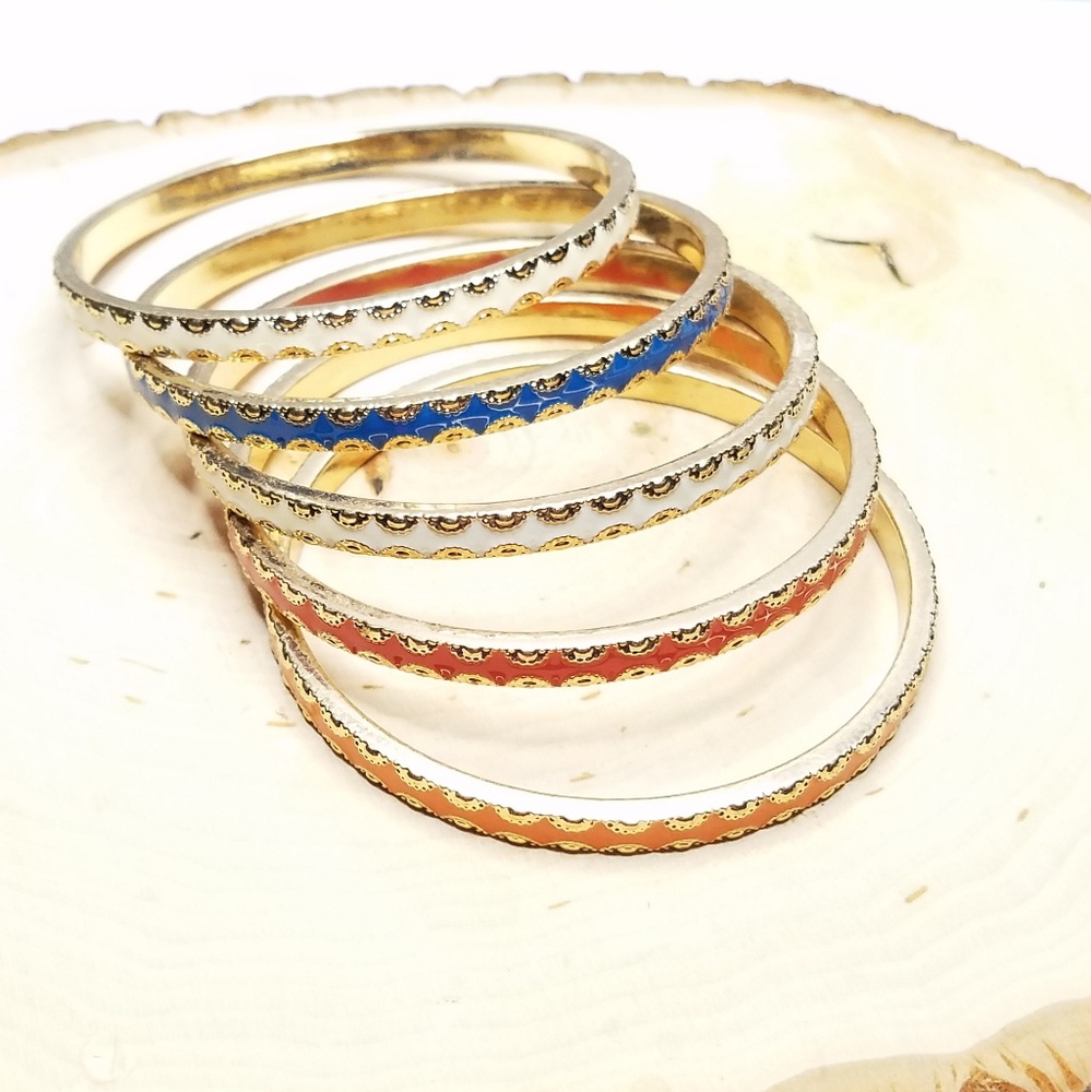 Set Five Orange Red Multicolored Stacking Bangles - image 3